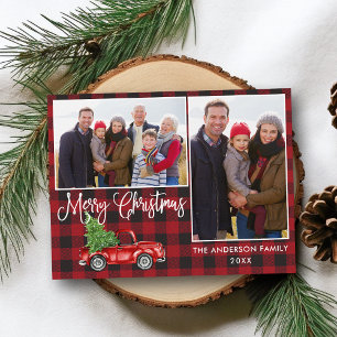 Kalligrafie Weihnachten Vintager LKW Kariert 2 Fot Postkarte