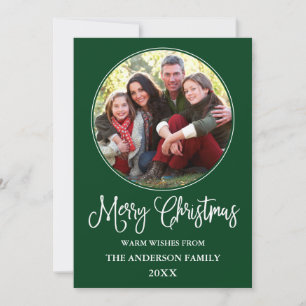 Kalligrafie Weihnachts-Runde Foto Rahmen Grün Feiertagskarte