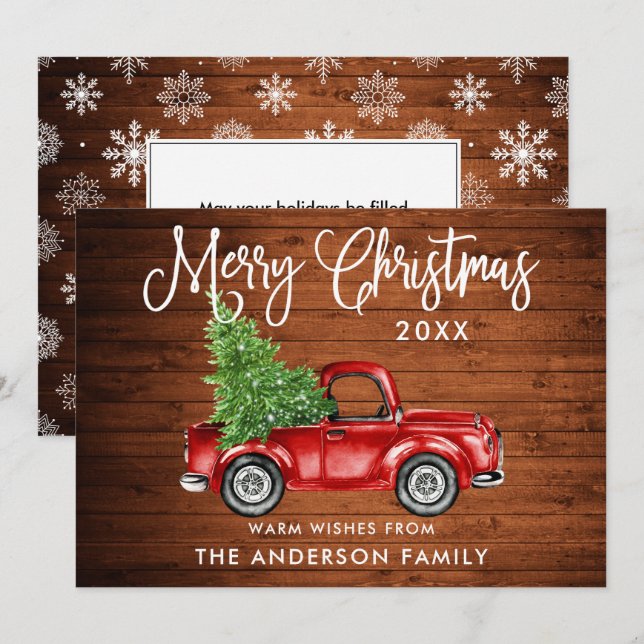 Kalligrafie Weihnachtsschneeflocken Holz Feiertagskarte (Vorne/Hinten)