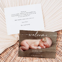 Kalligrafie-Willkommens-Baby-Foto-Ankündigungskart