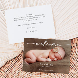 Kalligrafie-Willkommens-Baby-Foto-Ankündigungskart