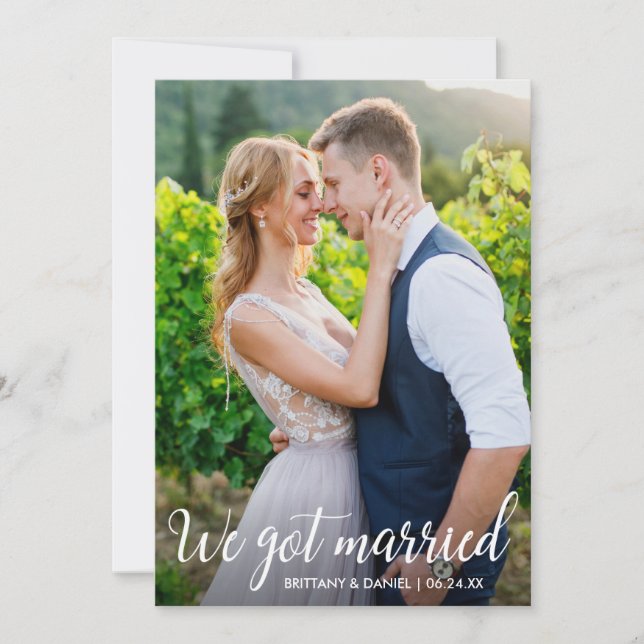 Kalligrafie Wir Got Verheiratete Hochzeitfotokarte Dankeskarte (Vorderseite)