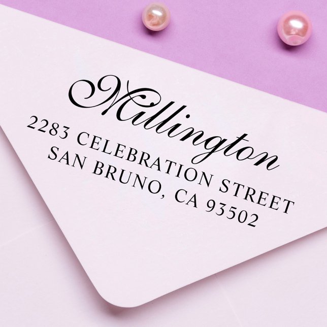 Kalligrafische Familienname Skript und Rücksendead Gummistempel (Von Creator hochgeladen)