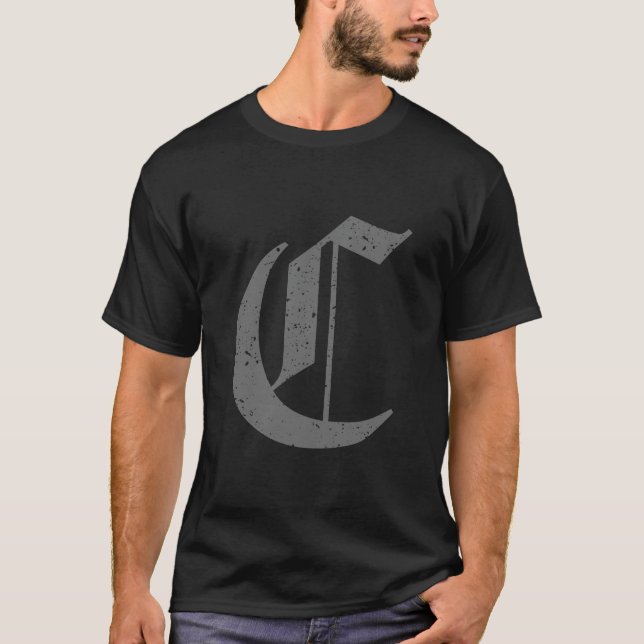 Kalligrafische Hauptstadt Letter C Grunge T-Shirt (Vorderseite)