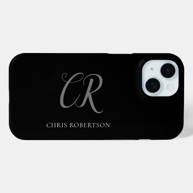 Kalligrafischer Monogrammname Schwarz-weißes benut Case-Mate iPhone Hülle (Rückseite (Horizontal))