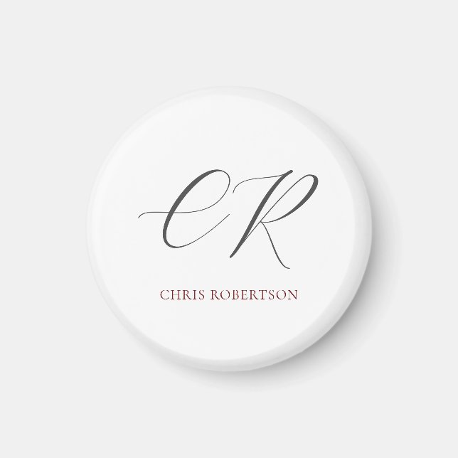 Kalligrafischer Monogrammname Schwarz-weißes benut Magnet (Vorne)