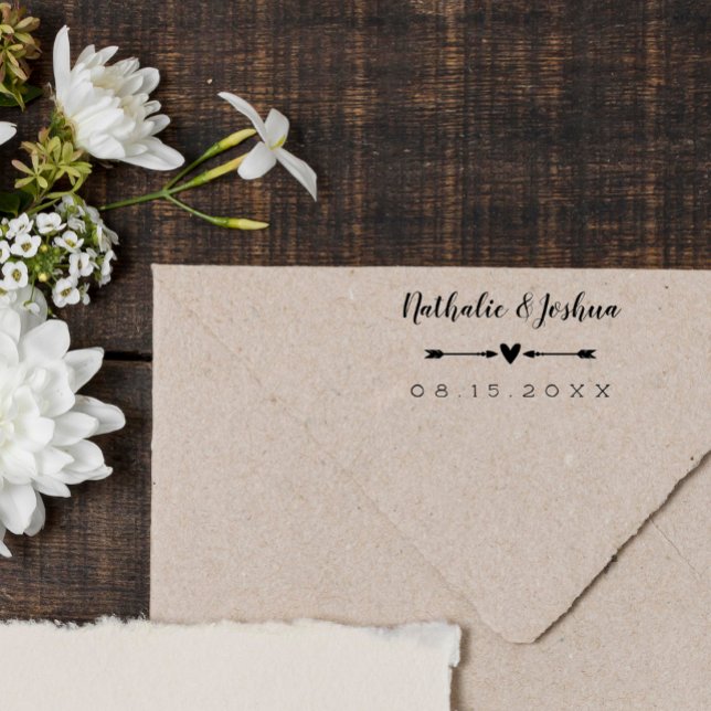Kalligrafischer Name Herz & Pfeile Hochzeitdatum Gummistempel (Von Creator hochgeladen)