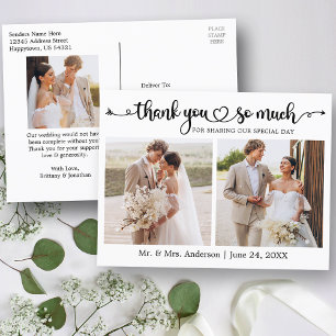 Kalligrafisches Herz 3 Fotos Hochzeit Danke Postkarte