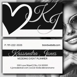Kalligrafisches Herz Form Schwarz-Weiß-Initialen Visitenkarte
