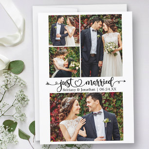 Kalligrafisches Herz nur verheiratet 4 Foto Hochze Ankündigung