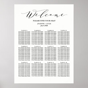 Kalligrafisches Hochzeitdiagramm   Schwarz Poster