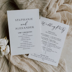 Kalligrafisches Schwarz-Weiß-Hochzeitsprogramm