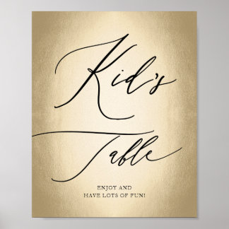 Kalligrafisches Skript Gold Kid's Table Wedding Si Poster