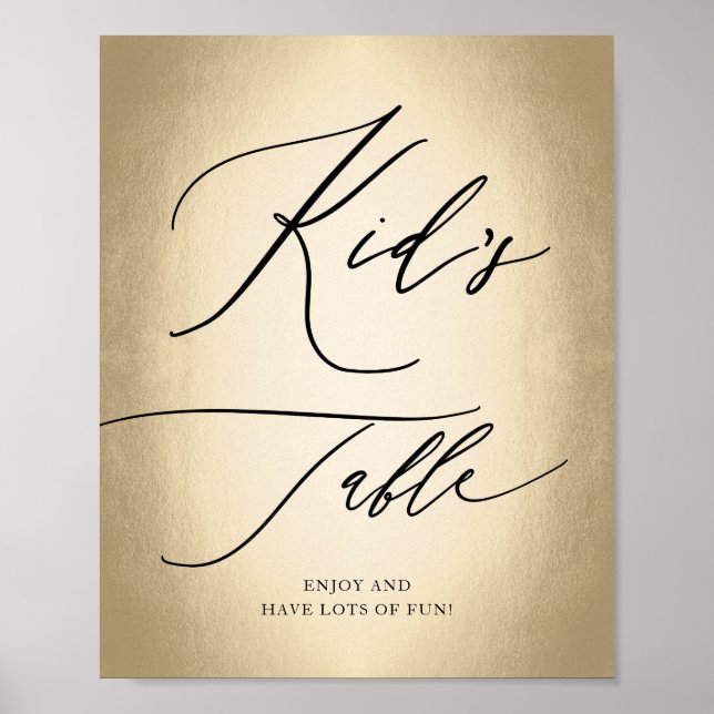 Kalligrafisches Skript Gold Kid's Table Wedding Si Poster (Vorne)