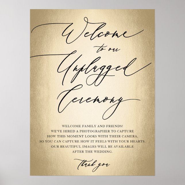 Kalligrafisches Skript Unplugged Zeremony Wedding  Poster (Vorne)