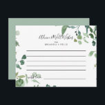 Kalligrafisches Skriptblatt Hochzeitsratenkarte Postkarte<br><div class="desc">Diese Kalligraphie-Schriftzeichen Hochzeitsratenkarte ist perfekt für eine moderne Hochzeit. Das Design ist mit Aquarellfarben handgezeichnet eleganten botanischen Eukalyptuszweigen und Blätter, die in schönen Bouquets und geometrischen Mustern angeordnet sind. Diese Karten sind ideal für Hochzeiten, Brautparty, Babydusche, Graduiertenfest u.v.m. Personalisieren Sie die Karten mit den Namen der Braut und Bräutigam, den...</div>