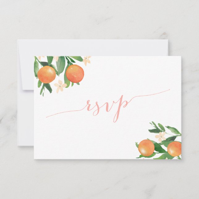 Kalligraphie Citrus Orangen Korallenrosa Auswahl RSVP Karte (Vorderseite)