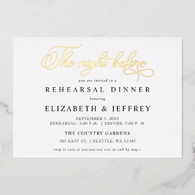 Kalligraphie: Die Nacht vor dem Probe Folieneinladung (Vorderseite)