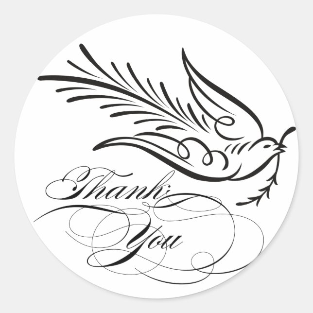 Kalligraphie Dove und Danke Text Runder Aufkleber (Vorderseite)