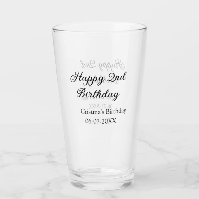 Kalligraphie einfach minimale glückliche 2. Geburt Glas (Vorderseite)