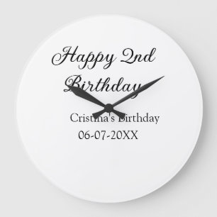 Kalligraphie einfach minimale glückliche 2. Geburt Große Wanduhr