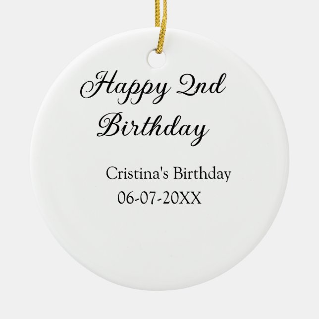 Kalligraphie einfach minimale glückliche 2. Geburt Keramik Ornament (Vorne)