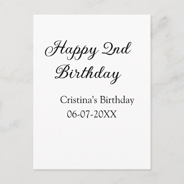 Kalligraphie einfach minimale glückliche 2. Geburt Postkarte (Vorderseite)