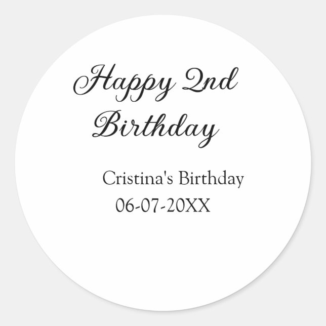 Kalligraphie einfach minimale glückliche 2. Geburt Runder Aufkleber (Vorderseite)