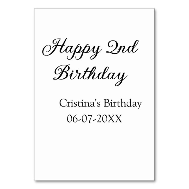 Kalligraphie einfach minimale glückliche 2. Geburt Tischnummer (Vorderseite)