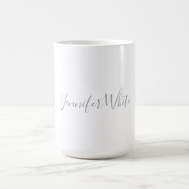Kalligraphie Elegant Bold Retro Grau Weißer Name Kaffeetasse (Mittel)