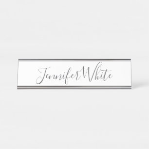 Kalligraphie Elegant Bold Retro Grau Weißer Name Schreibtischnamensplakette