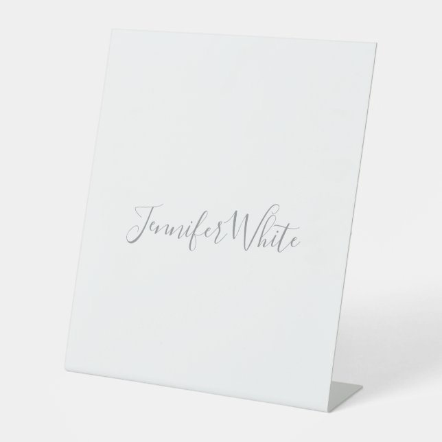 Kalligraphie Elegant Bold Retro Grau Weißer Name Sockelschild (Vorderseite)
