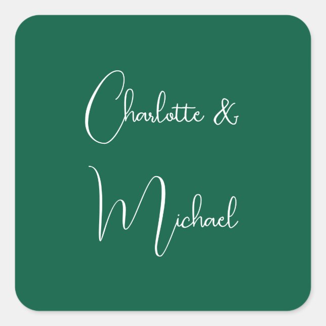 Kalligraphie Elegant Green Schlicht Simple Names Quadratischer Aufkleber (Vorderseite)