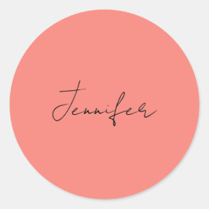 Kalligraphie Eleganto Coral Pink Schlicht Einfache Runder Aufkleber