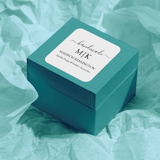 Kalligraphie Handmade Monogram oder Add-Logo-Gesch Quadratischer Aufkleber (Edit to Customize text, colors and more)