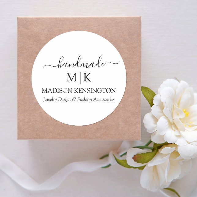 Kalligraphie Handmade Monogram oder Add-Logo-Gesch Runder Aufkleber (Edit to Customize text, colors and more)