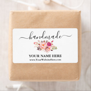 Kalligraphie Handmade Watercolor Pink Floral Label