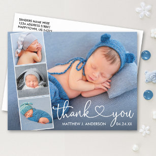 Kalligraphie Herz 4 Foto Collage Baby Vielen Dank Postkarte