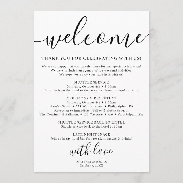 Kalligraphie-Hochzeit Programm (Vorderseite)