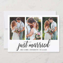 Kalligraphie Just Married 3 Fotokarte Dankeskarte