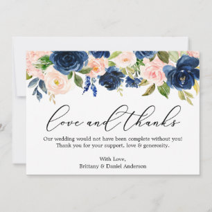 Kalligraphie Liebe dank Classic Blue Pink Floral Dankeskarte