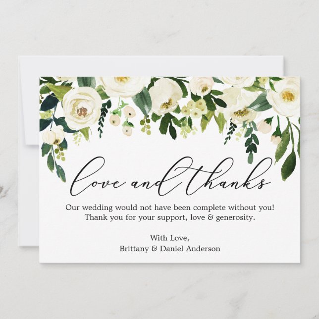 Kalligraphie-Liebe dank Watercolor Green Floral Dankeskarte (Vorderseite)