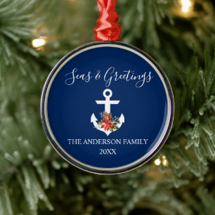 Kalligraphie Meere und Grüße Poinsettia Anchor Ornament Aus Metall