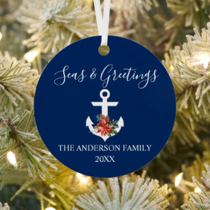 Kalligraphie Meere und Grüße Poinsettia Anchor Ornament Aus Metall