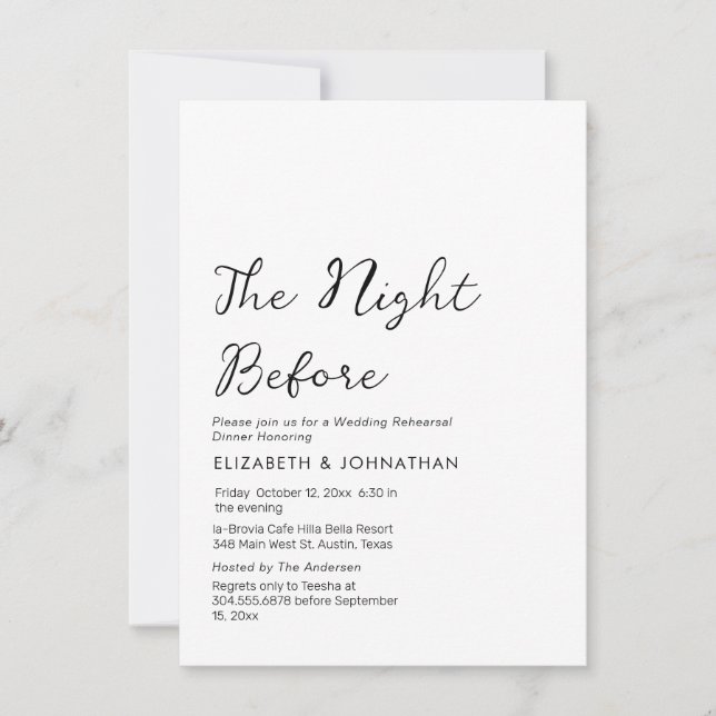 Kalligraphie: minimale Nacht vor Einladung (Vorderseite)