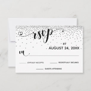 Kalligraphie mit Herz, Silberner Glitzer Confetti RSVP Karte