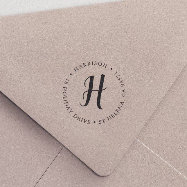 Kalligraphie Monogram Round-Rücksendeadresse Permastempel (Von Creator hochgeladen)
