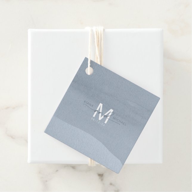 Kalligraphie Monogram Wedding Dusty Blue ID771 Geschenkanhänger (Beispiel)