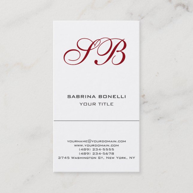 Kalligraphie Monogram White Niedlich Business Card Visitenkarte (Vorderseite)