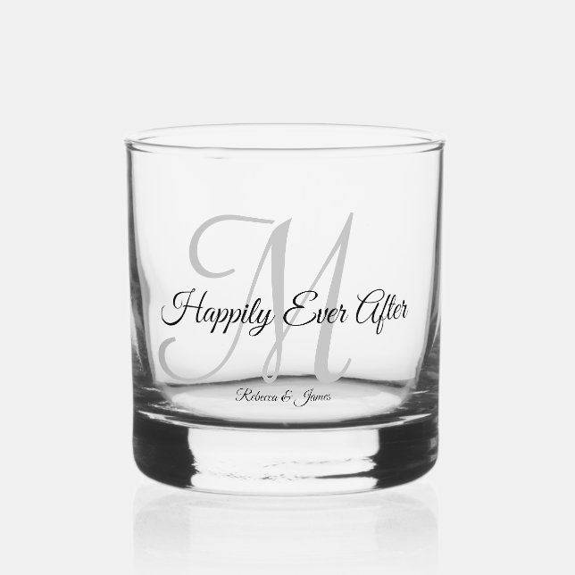 Kalligraphie-Monogramm glücklich je nach Hochzeit Whiskyglas (Vorderseite)